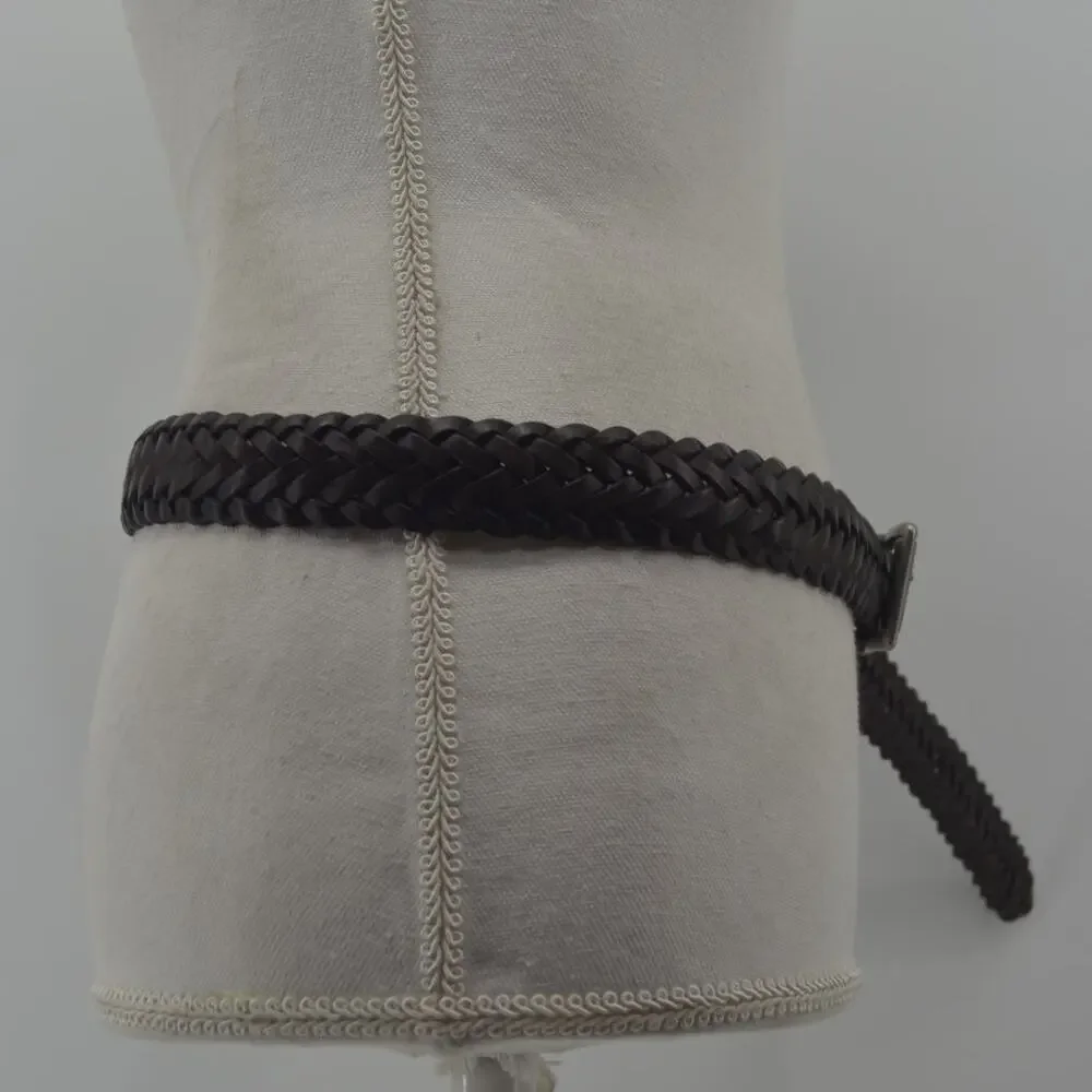 CRL Brown Leather Braided Weaved Men's Belt Silver Size 38